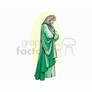 Clipart image of a religious figure or saint wearing a green robe and appearing to be in prayer.