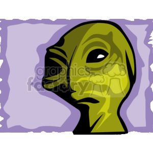   The clipart image depicts the stylized head of an alien with exaggerated features typical of extraterrestrial beings found in Sci-Fi media. The alien