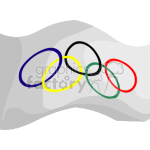 The image shows a stylized version of the Olympic rings, which is a symbol associated with the Olympic Games. The rings are interlocking and colored blue, yellow, black, green, and red on a white background. This symbol represents the five inhabited continents of the world united by Olympism.