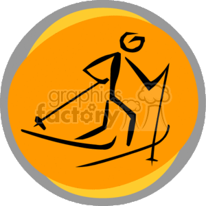 The image is a simple, stylized clipart of a person skiing. The figure is depicted in a dynamic pose, suggesting movement down a slope, with ski poles in hand.