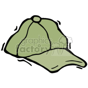 The image is a simple illustration of a baseball cap, featuring a prominent bill and a paneled crown with a button on top.