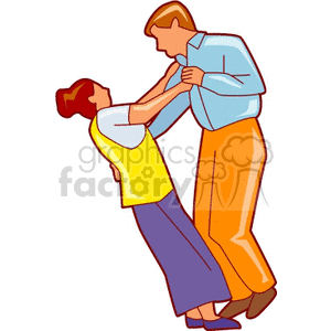 A clipart image of a man and woman dancing together. The man is wearing an orange pant and blue shirt, while the woman is in a yellow top and long skirt.