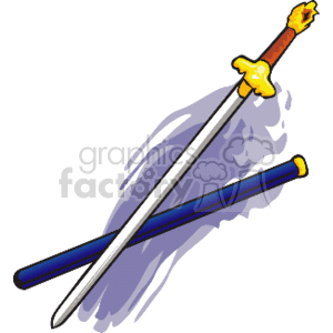   The clipart image shows a stylized sword with a decorated hilt and a blue scabbard. The sword looks like it