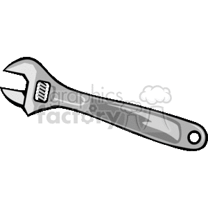 The clipart image depicts an adjustable crescent wrench, a common hand tool used for gripping and turning nuts and bolts. This wrench features an adjustable jaw allowing it to accommodate various sizes of fasteners.