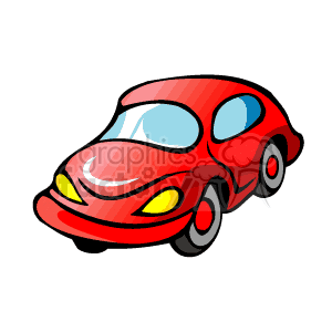 The image shows a simplified, cartoonish representation of a red car. The car appears to be stylized with exaggerated features such as large, round headlights and a curved body shape. It's a colorful, graphic design appropriate for various uses.