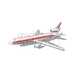This clipart image features a stylized illustration of an airplane. The aircraft has two engines, a white body with a red stripe, and is designed to suggest a commercial jet used for passenger transportation.