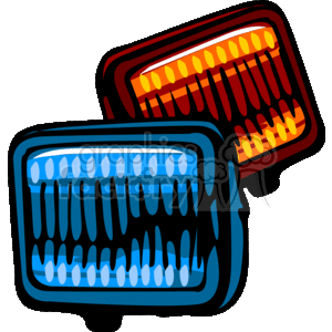 The clipart image depicts a stylized representation of car headlights. One headlight appears to be on with a blue hue, suggesting low beam or standard illumination, while the other shows an orange or amber section, which could represent a turn signal or hazard lights.