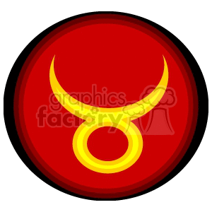 This clipart image depicts the Taurus zodiac sign symbol. The image features a yellow Taurus symbol on a red circular background with a black border.