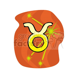 Clipart image of the Taurus zodiac sign symbol against an orange background with green stars.