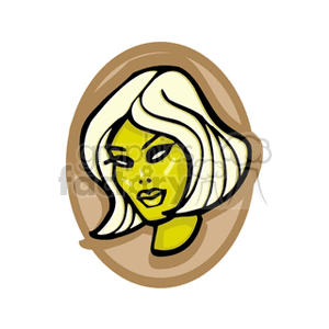 A clipart image depicting a stylized representation of a woman with short, light-colored hair within an oval frame, often associated with star signs and horoscopes.
