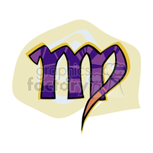 Clipart image of the Virgo zodiac sign symbol rendered in a stylized purple and orange design.