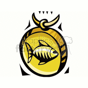A clipart image of a yellow and black pendant with a fish symbol, representing the Pisces star sign in astrology.