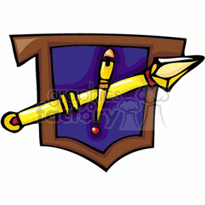 A clipart image featuring the symbol of Sagittarius, one of the zodiac signs. The symbol is depicted as a bow and arrow set against a shield-like background with a vibrant purple color.