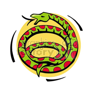 Clipart image of a green and red snake forming a circular shape with a yellow background, representing the serpent or snake symbol associated with certain star signs and horoscopes.