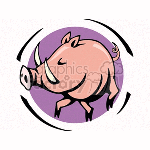 Clipart image of a cartoon pig or boar with prominent tusks, depicted against a purple circular background. This illustration is likely related to Chinese zodiac or horoscope signs, specifically representing the Pig Zodiac sign.