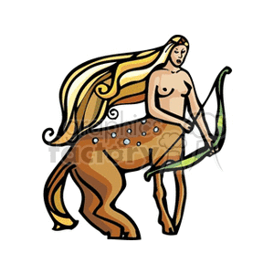 Clipart image of a centaur representing the Sagittarius zodiac sign, featuring a mythical creature with a human upper body and a horse lower body, holding a bow and arrow.