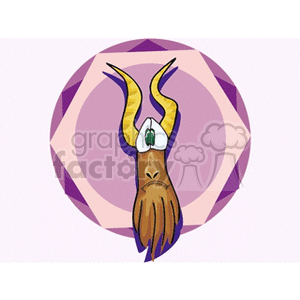Clipart image of the Capricorn star sign symbol, featuring a goat with long horns and a stylized design against a geometric background.