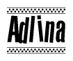 The image contains the text Adlina in a bold, stylized font, with a checkered flag pattern bordering the top and bottom of the text.