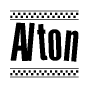 The clipart image displays the text Alton in a bold, stylized font. It is enclosed in a rectangular border with a checkerboard pattern running below and above the text, similar to a finish line in racing. 