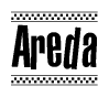 The clipart image displays the text Areda in a bold, stylized font. It is enclosed in a rectangular border with a checkerboard pattern running below and above the text, similar to a finish line in racing. 