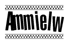The image contains the text Ammielw in a bold, stylized font, with a checkered flag pattern bordering the top and bottom of the text.