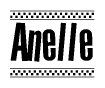 The clipart image displays the text Anelle in a bold, stylized font. It is enclosed in a rectangular border with a checkerboard pattern running below and above the text, similar to a finish line in racing. 