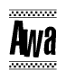 The clipart image displays the text Awa in a bold, stylized font. It is enclosed in a rectangular border with a checkerboard pattern running below and above the text, similar to a finish line in racing. 