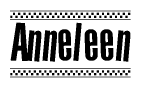The clipart image displays the text Anneleen in a bold, stylized font. It is enclosed in a rectangular border with a checkerboard pattern running below and above the text, similar to a finish line in racing. 