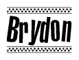 The clipart image displays the text Brydon in a bold, stylized font. It is enclosed in a rectangular border with a checkerboard pattern running below and above the text, similar to a finish line in racing. 