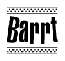 The clipart image displays the text Barrt in a bold, stylized font. It is enclosed in a rectangular border with a checkerboard pattern running below and above the text, similar to a finish line in racing. 