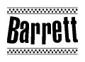 The image contains the text Barrett in a bold, stylized font, with a checkered flag pattern bordering the top and bottom of the text.