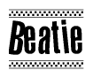 The image contains the text Beatie in a bold, stylized font, with a checkered flag pattern bordering the top and bottom of the text.