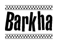 The clipart image displays the text Barkha in a bold, stylized font. It is enclosed in a rectangular border with a checkerboard pattern running below and above the text, similar to a finish line in racing. 