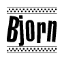 The clipart image displays the text Bjorn in a bold, stylized font. It is enclosed in a rectangular border with a checkerboard pattern running below and above the text, similar to a finish line in racing. 