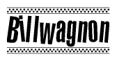 The image contains the text Billwagnon in a bold, stylized font, with a checkered flag pattern bordering the top and bottom of the text.