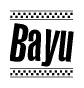 The clipart image displays the text Bayu in a bold, stylized font. It is enclosed in a rectangular border with a checkerboard pattern running below and above the text, similar to a finish line in racing. 