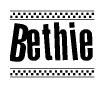 The image contains the text Bethie in a bold, stylized font, with a checkered flag pattern bordering the top and bottom of the text.