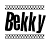 The clipart image displays the text Bekky in a bold, stylized font. It is enclosed in a rectangular border with a checkerboard pattern running below and above the text, similar to a finish line in racing. 