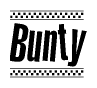 The clipart image displays the text Bunty in a bold, stylized font. It is enclosed in a rectangular border with a checkerboard pattern running below and above the text, similar to a finish line in racing. 