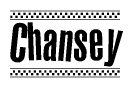 The image contains the text Chansey in a bold, stylized font, with a checkered flag pattern bordering the top and bottom of the text.
