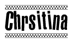 The image contains the text Chrsitina in a bold, stylized font, with a checkered flag pattern bordering the top and bottom of the text.