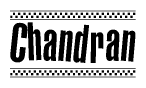 The image contains the text Chandran in a bold, stylized font, with a checkered flag pattern bordering the top and bottom of the text.