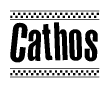 The image contains the text Cathos in a bold, stylized font, with a checkered flag pattern bordering the top and bottom of the text.