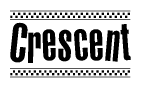 The clipart image displays the text Crescent in a bold, stylized font. It is enclosed in a rectangular border with a checkerboard pattern running below and above the text, similar to a finish line in racing. 