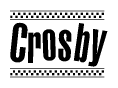 The image contains the text Crosby in a bold, stylized font, with a checkered flag pattern bordering the top and bottom of the text.