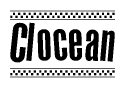 The clipart image displays the text Clocean in a bold, stylized font. It is enclosed in a rectangular border with a checkerboard pattern running below and above the text, similar to a finish line in racing. 