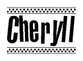 The image contains the text Cheryll in a bold, stylized font, with a checkered flag pattern bordering the top and bottom of the text.