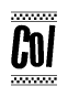 The clipart image displays the text Col in a bold, stylized font. It is enclosed in a rectangular border with a checkerboard pattern running below and above the text, similar to a finish line in racing. 