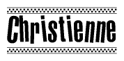 The clipart image displays the text Christienne in a bold, stylized font. It is enclosed in a rectangular border with a checkerboard pattern running below and above the text, similar to a finish line in racing. 