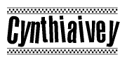 The image contains the text Cynthiaivey in a bold, stylized font, with a checkered flag pattern bordering the top and bottom of the text.